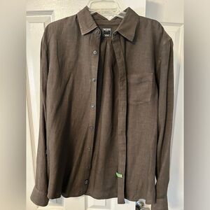 Todd Snyder Spread Collar Linen Shirt in Brown | Size Large